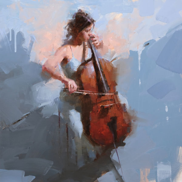 Jacob Dhein - La violoncelliste - huile sur bois - 60 x 60 cm - 4200 €