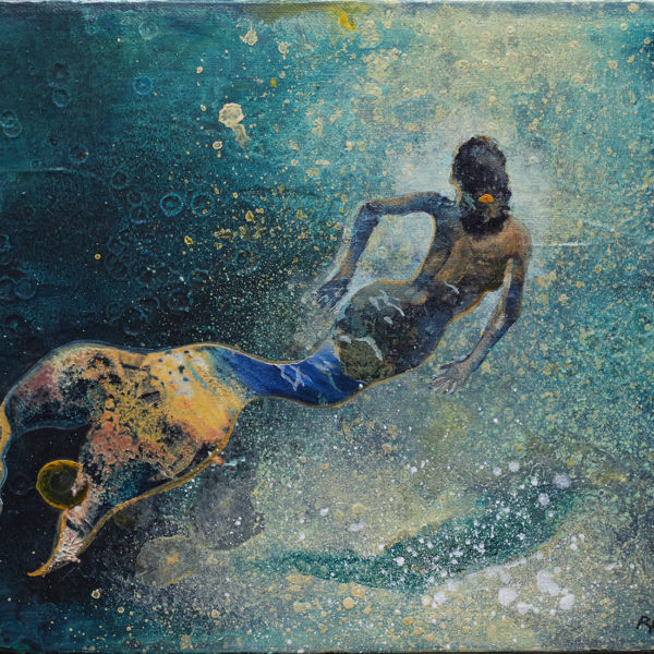 Eric Roux Fontaine - Chant des Sirènes IV - poudre d'or, résine et pigments sur toile - 27 x 35 cm