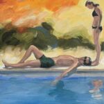 Swan Scalabre - La Piscine - huile sur bois - 20 x 15 cm
