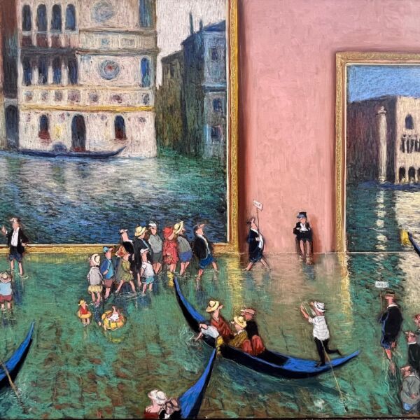 Thomas Bossard - Visite les pieds dans l'eau - Venise - huile sur toile - 89 x 116 cm