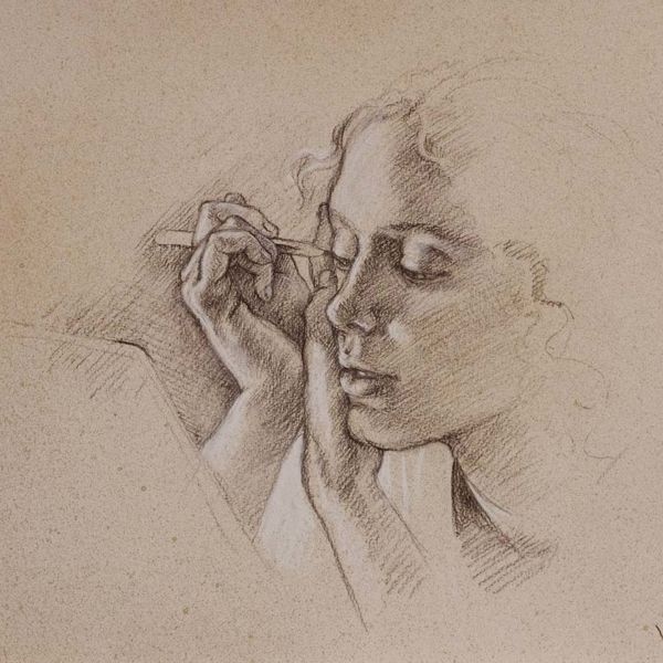 Francine Van Hove – L’Oeil de biche – Pierre noire rehauts de blanc – 35 x 45 cm – 1600 €
