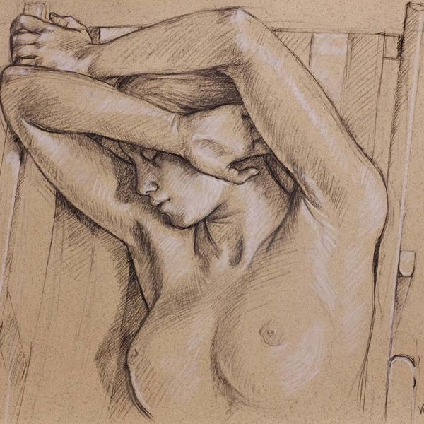 Francine Van Hove – La Sieste de Julia – Pierre noire rehauts de blanc – 50 x 65 cm – 2000 €
