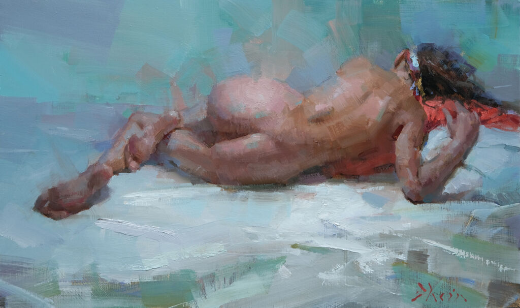 Jacob Dhein - Reclining nude - huile sur bois - 36 x 61 cm - 3500 €