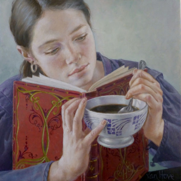 Francine Van Hove - Le livre rouge - huile sur toile - 30 x 30 cm