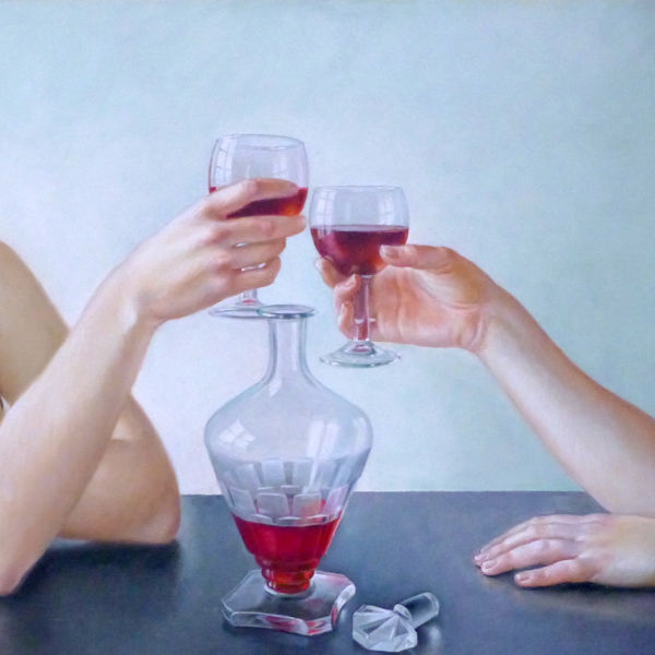 Francine Van Hove - Trinquons ! - huile sur toile - 40 x 90 cm