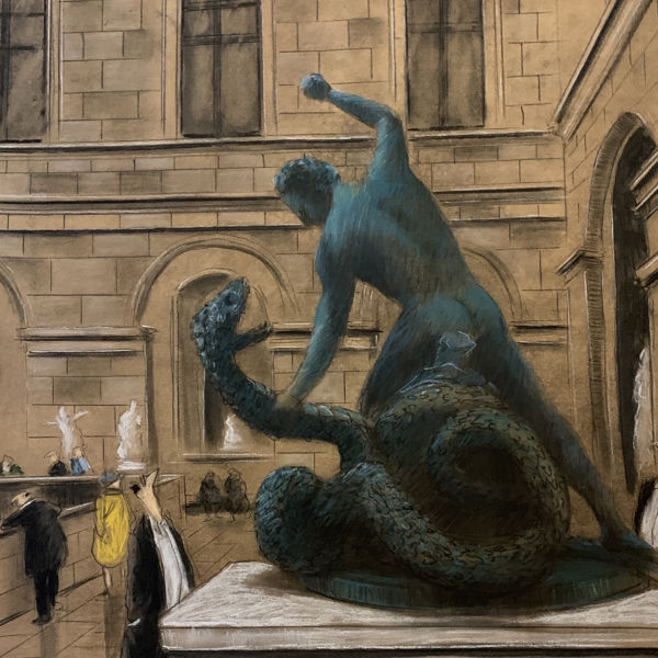 Thomas Bossard - Hercules et le serpent - Dessin sur papier, fusain et pastels - 68 x 50 cm - 1200 €