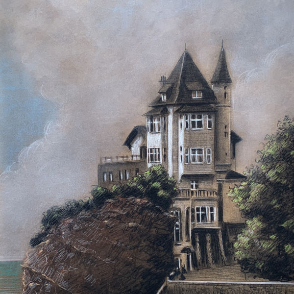 Thomas Bossard - La Villa Belza, Biarritz - Dessin sur papier, fusain et pastels - 68 x 50 cm - 1200 €