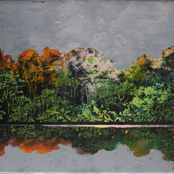 Eric Roux Fontaine - Chant des Sirènes - poudre d'argent, résine et pigments sur toile - 27 x 35 cm