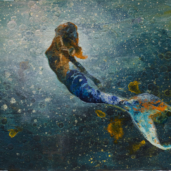 Eric Roux Fontaine - Le Chant des Sirènes II - poudre d'or, résine et pigments sur toile - 27 x 35 cm
