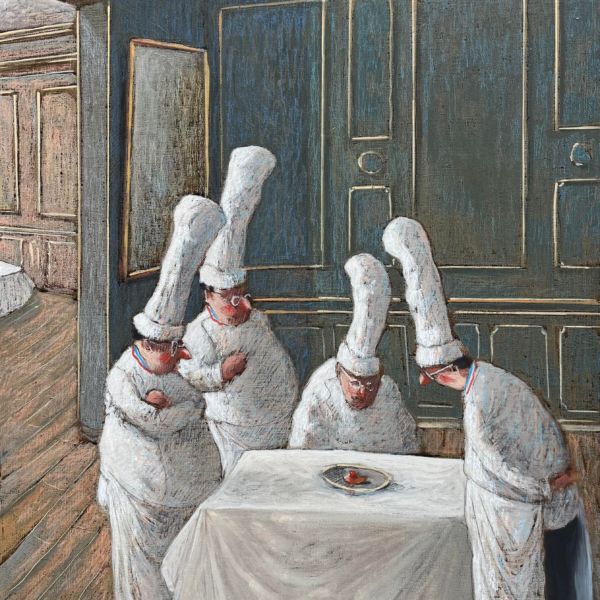 Thomas Bossard - Le quatuor de chefs - huile sur toile - 65 x 54 cm - 3100 €