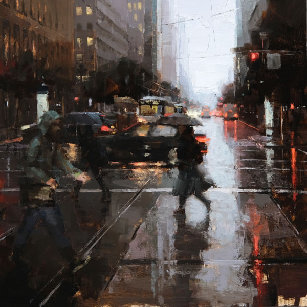 Jacob Dhein - Fall morning on Market Street - huile sur bois - 60 x 60 cm - 4200 €