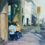Monica Castanys - Lunch in the sun - huile sur bois - 70 x 70 cm - 2600 €