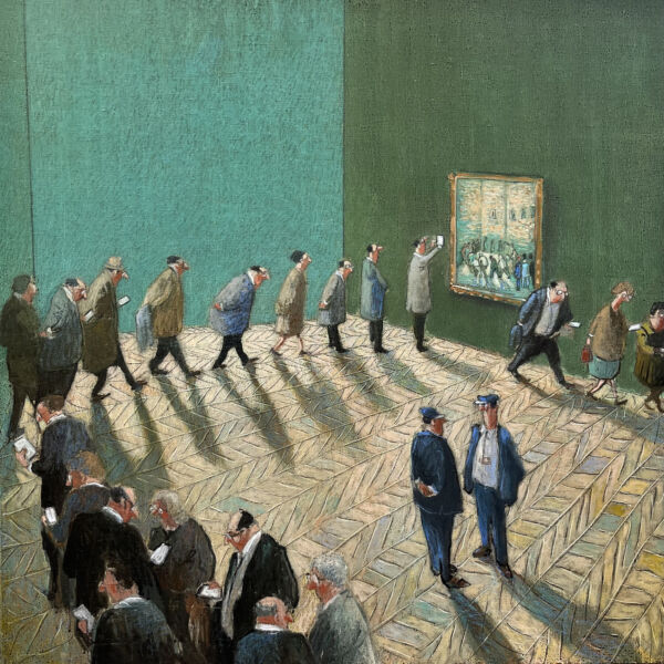 Thomas Bossard - La ronde des visiteurs - huile sur toile - 100 x 100 cm - 5500 €