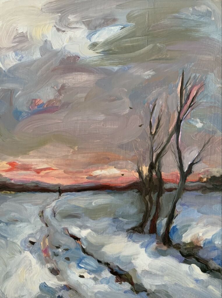 Swan Scalabre - L'hiver n°4 - huile sur bois - 20 x 15 cm