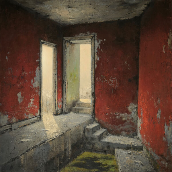 Christian Benoist - Refuge grenat - huile sur toile - 70 x 70 cm