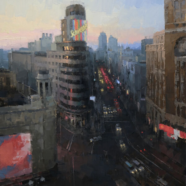 Jacob Dhein - Madrid at sunset - huile sur bois - 100 x 76 cm - 6400 €