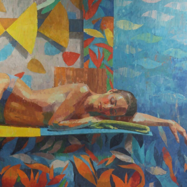 Ben Brotherton - La nageuse dormante de Carcassonne - huile sur lin - 100 x 120 cm - 4500€