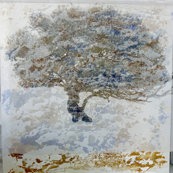 Zou - Brumes 4 - Encaustique sur bois avec impression photo sur voile - 30x30 cm - 700€