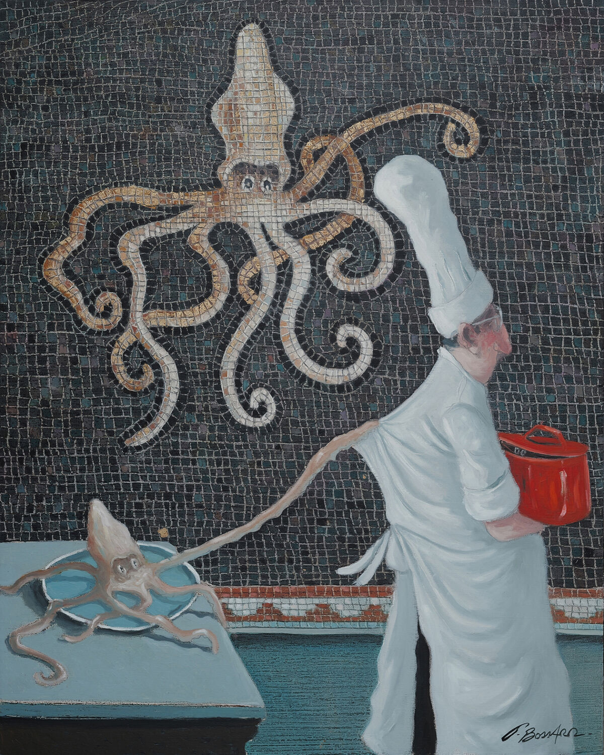 Thomas Bossard - Le poulpe - huile sur toile - 92 x 73 cm