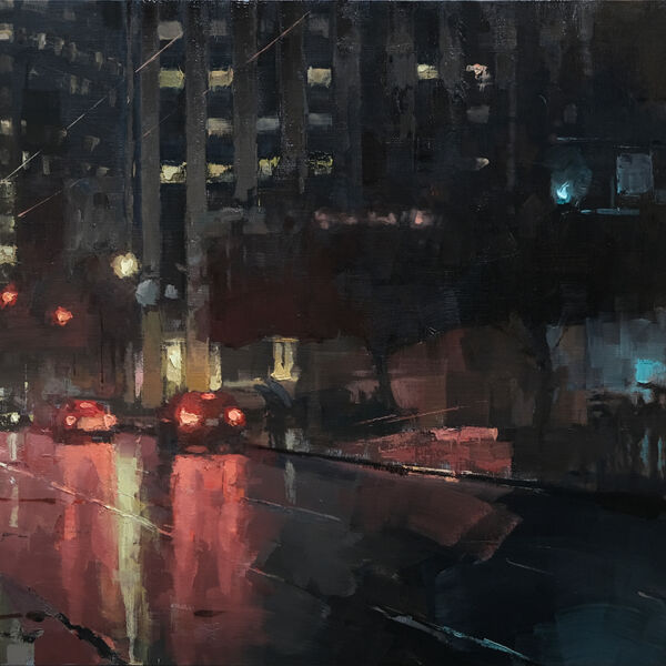 Jacob Dhein - San Francisco Night - huile sur bois - 45 x 100 cm