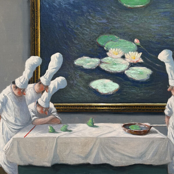 Thomas Bossard – La course de grenouilles – huile sur toile – 116 x 89 cm