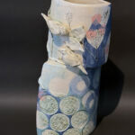 Mollie Brotherton - Totem Moineaux - Céramique d'art, pièce unique - 35 x 10 x 20 cm - 420 €